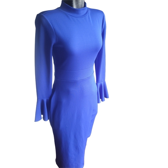 Venus Royal Blue Mock Neck Dress S - Picture 2 of 5